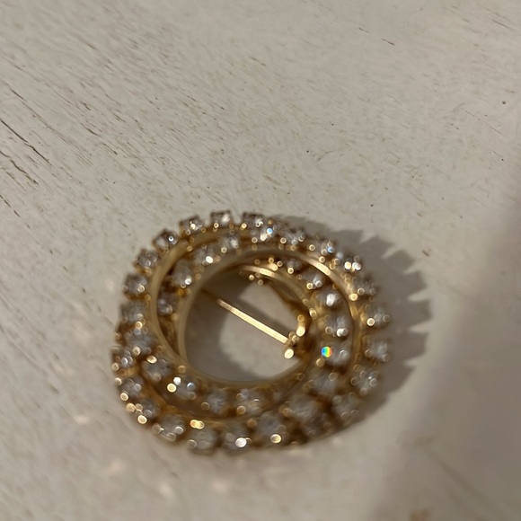 Vintage 50’s 60’s prong set crystal clip on earrings and brooch gold clear - Picture 2 of 4